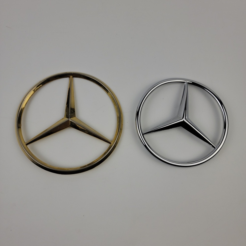 Mercedes Benz Trunk Star Emblems Gold and Silver 3.5" 3" Badges Set of 2
